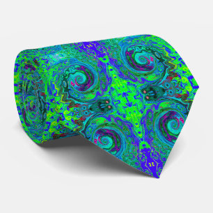 Groovy Abstrakt Retro Grün und Blau Swirl Krawatte