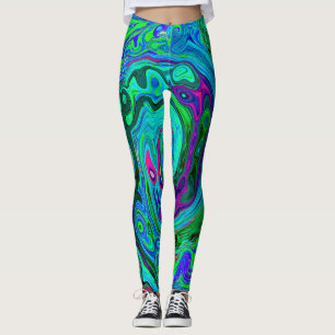 Groovy Abstrakt Retro Grün und Blau Swirl Leggings