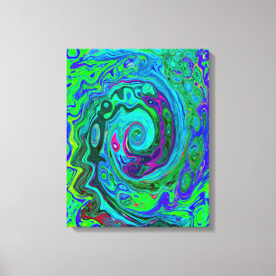 Groovy Abstrakt Retro Grün und Blau Swirl Leinwanddruck
