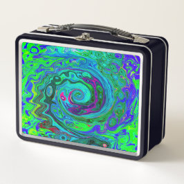 Groovy Abstrakt Retro Grün und Blau Swirl Metall Brotdose