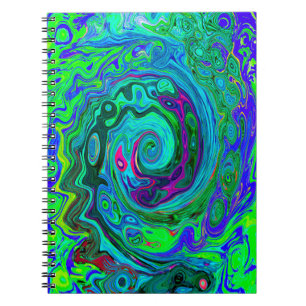 Groovy Abstrakt Retro Grün und Blau Swirl Notizblock