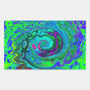 Groovy Abstrakt Retro Grün und Blau Swirl Rechteckiger Aufkleber