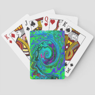 Groovy Abstrakt Retro Grün und Blau Swirl Spielkarten