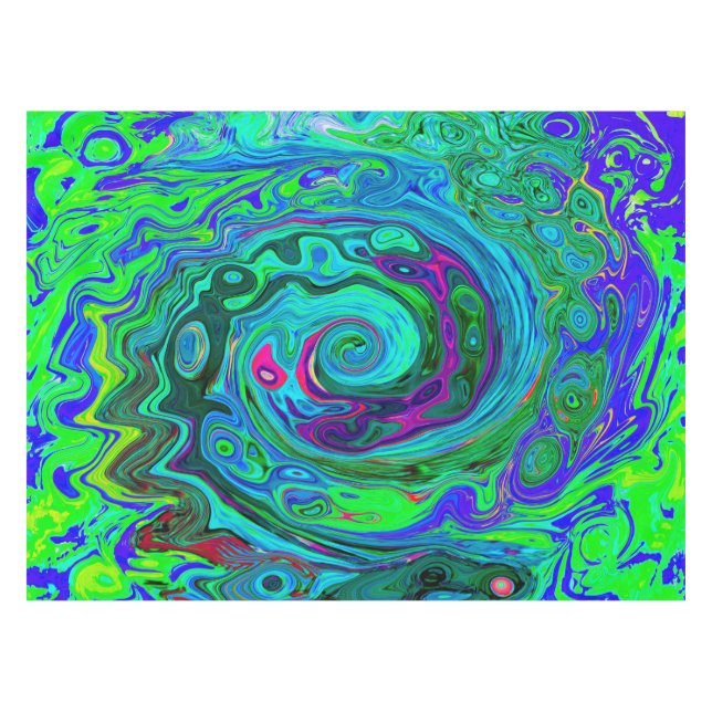 Groovy Abstrakt Retro Grün und Blau Swirl Tischdecke (Vorderseite (Horizontal))