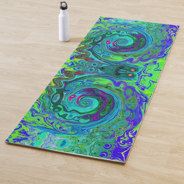 Groovy Abstrakt Retro Grün und Blau Swirl Yogamatte (Beispiel)