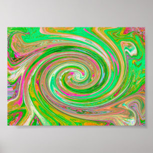 Groovy Abstrakt Retro Grün und Hot Pink Swirl Poster