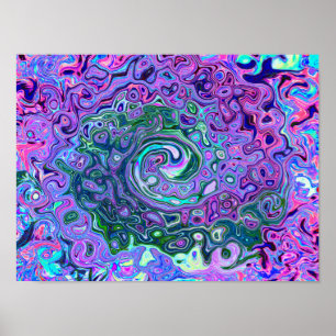Groovy Abstrakt Retro Grün und Lila Swirl Poster