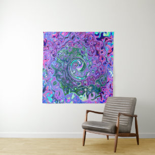 Groovy Abstrakt Retro Grün und Lila Swirl Wandteppich