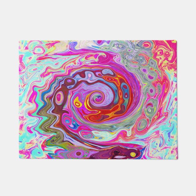 Groovy Abstrakt Retro Hot Pink und Blue Swirl Fußmatte (Vorderseite)