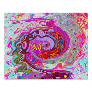 Groovy Abstrakt Retro Hot Pink und Blue Swirl Poster