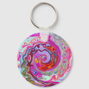 Groovy Abstrakt Retro Hot Pink und Blue Swirl Schlüsselanhänger