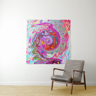 Groovy Abstrakt Retro Hot Pink und Blue Swirl Wandteppich