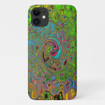 Groovy Abstrakt Retro Lime Green und Blue Swirl
