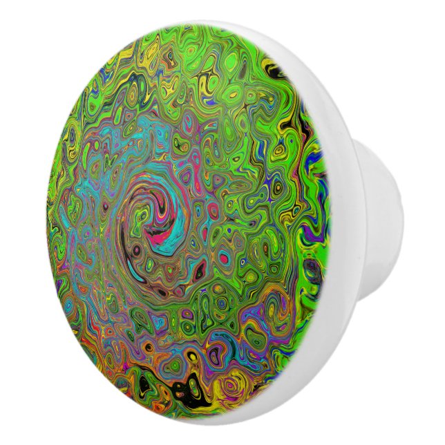 Groovy Abstrakt Retro Lime Green und Blue Swirl Keramikknauf (Rechts)