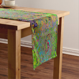 Groovy Abstrakt Retro Lime Green und Blue Swirl Kurzer Tischläufer