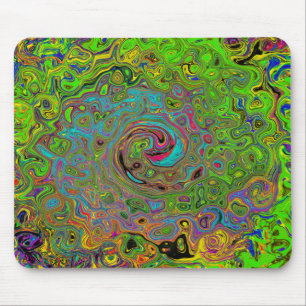 Groovy Abstrakt Retro Lime Green und Blue Swirl Mousepad