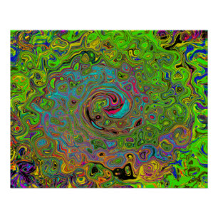 Groovy Abstrakt Retro Lime Green und Blue Swirl Poster