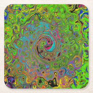 Groovy Abstrakt Retro Lime Green und Blue Swirl Rechteckiger Pappuntersetzer