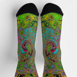 Groovy Abstrakt Retro Lime Green und Blue Swirl Socken