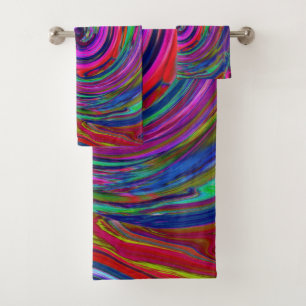 Groovy Abstrakt Retro Magenta Dark Rainbow Swirl Badhandtuch Set