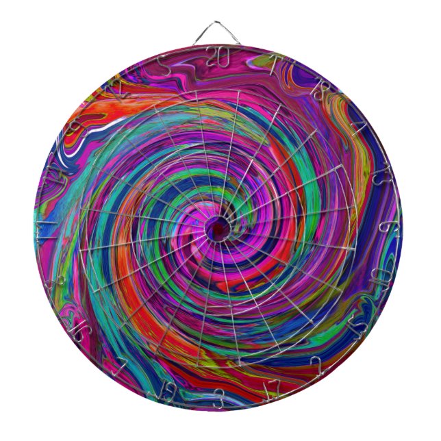 Groovy Abstrakt Retro Magenta Dark Rainbow Swirl Dartscheibe (vorne)