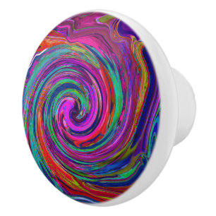 Groovy Abstrakt Retro Magenta Dark Rainbow Swirl Keramikknauf
