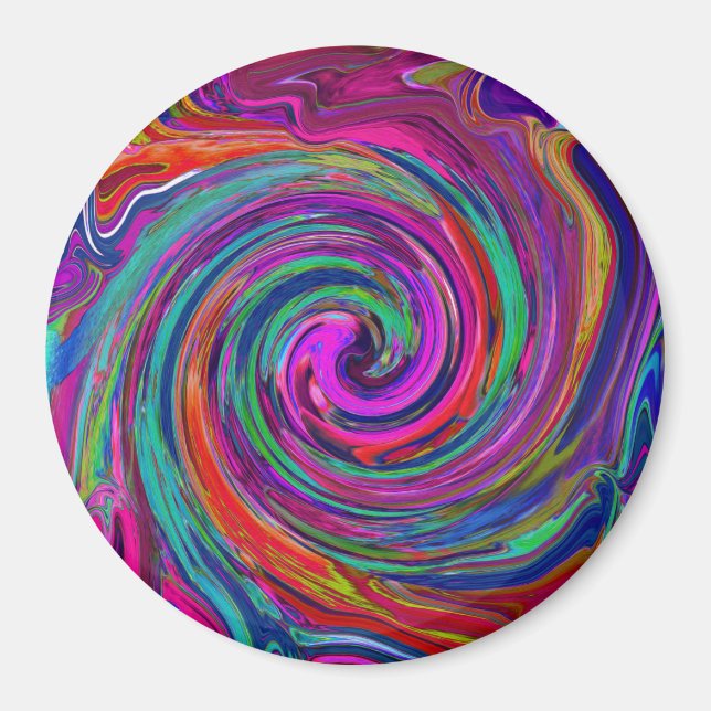 Groovy Abstrakt Retro Magenta Dark Rainbow Swirl Magnet (Vorne)