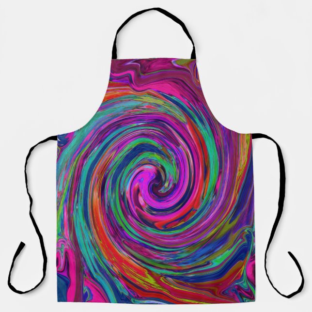 Groovy Abstrakt Retro Magenta Dark Rainbow Swirl Schürze (Vorderseite)