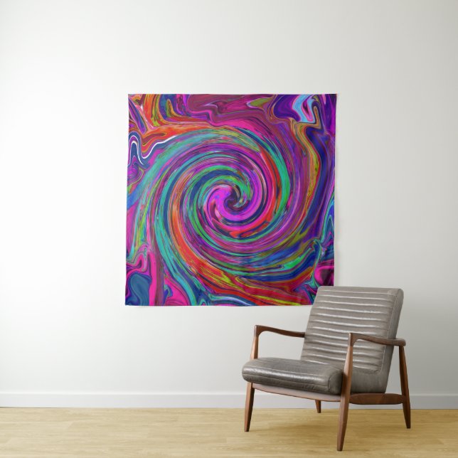 Groovy Abstrakt Retro Magenta Dark Rainbow Swirl Wandteppich (Beispiel)