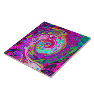 Groovy Abstrakt Retro Magenta Rainbow Swirl Fliese