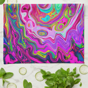 Groovy Abstrakt Retro Magenta Rainbow Swirl Geschirrtuch