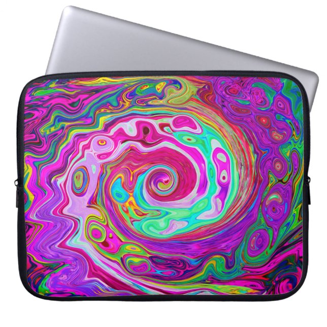 Groovy Abstrakt Retro Magenta Rainbow Swirl Laptopschutzhülle (Vorderseite)
