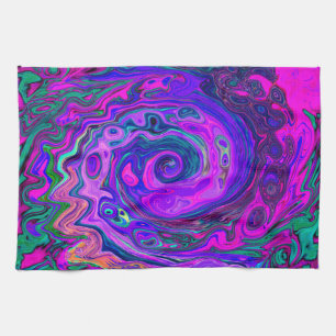 Groovy Abstrakt Retro Magenta und Lila Swirl Geschirrtuch