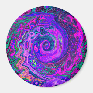 Groovy Abstrakt Retro Magenta und Lila Swirl Magnet