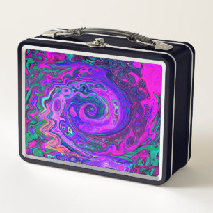 Groovy Abstrakt Retro Magenta und Lila Swirl Metall Brotdose