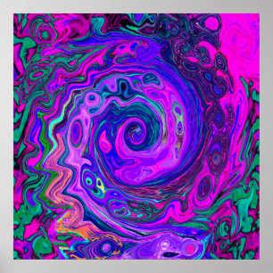 Groovy Abstrakt Retro Magenta und Lila Swirl Poster