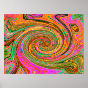 Groovy Abstrakt Retro Orange und grüner Swirl Poster
