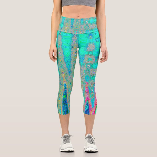 Groovy Abstrakt Retro Rainbow AtomWaves Capri Leggings (Vorderseite)