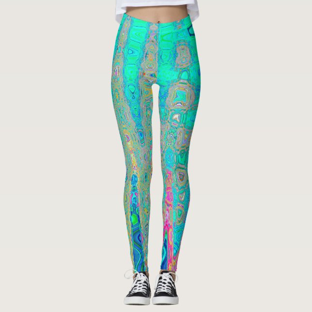 Groovy Abstrakt Retro Rainbow AtomWaves Leggings (Vorderseite)