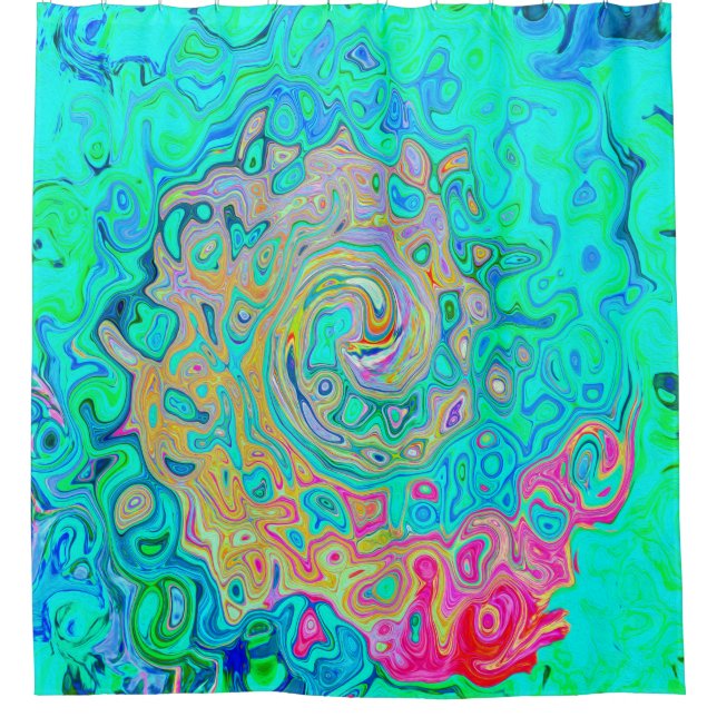 Groovy Abstrakt Retro Rainbow Liquid Swirl Duschvorhang (Vorderseite)