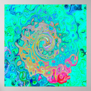 Groovy Abstrakt Retro Rainbow Liquid Swirl Poster