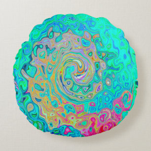 Groovy Abstrakt Retro Rainbow Liquid Swirl Rundes Kissen