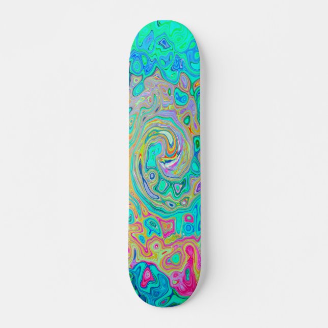 Groovy Abstrakt Retro Rainbow Liquid Swirl Skateboard (Vorne)