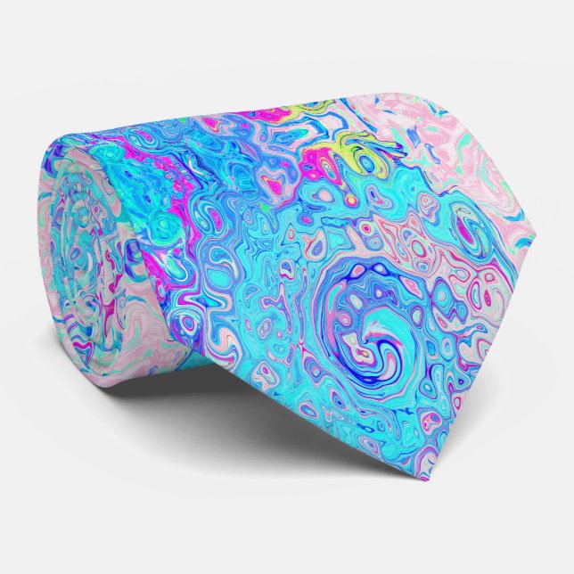 Groovy Abstrakt Retro Robin's Egg Blue Swirl Krawatte (Gerollt)