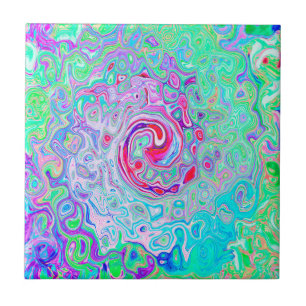 Groovy Abstrakt Retro Rosa und grüner Swirl Fliese