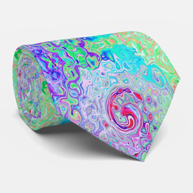 Groovy Abstrakt Retro Rosa und grüner Swirl Krawatte (Gerollt)