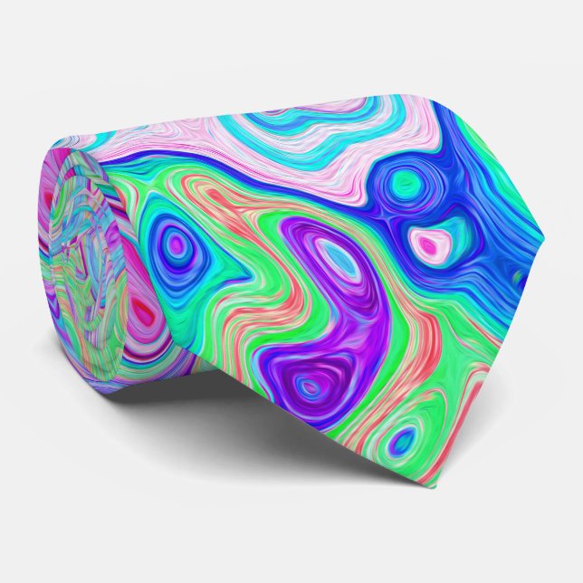 Groovy Abstrakt Retro Rosa und grüner Swirl Krawatte (Gerollt)