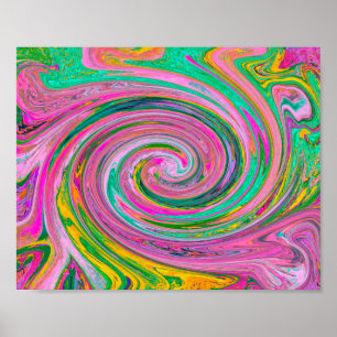 Groovy Abstrakt Retro Rosa und Minzgrün Swirl Poster