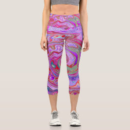 Groovy Abstrakt Retro Rot, Lila und rosa Swirl Capri Leggings