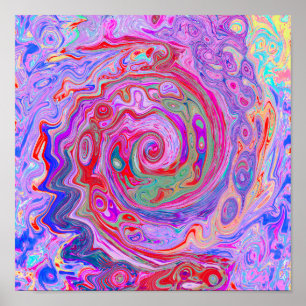 Groovy Abstrakt Retro Rot, Lila und rosa Swirl Poster